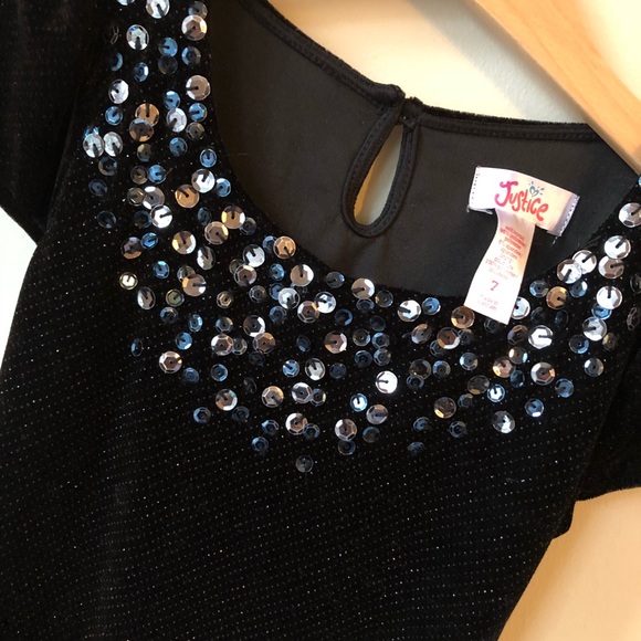 Justice • 7 • Black Sparkle Skater Dress Sequin Collar - Picture 2 of 3